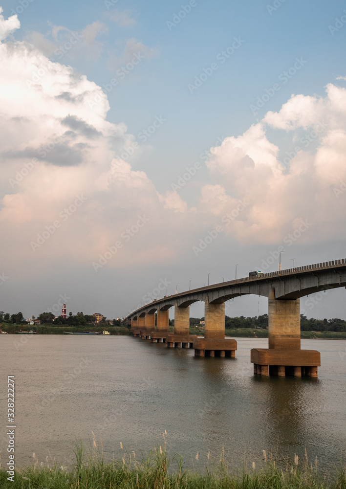landscape view at Mekong river and Kizuna Bridge in Kampong Cham, Cambodia landscape view at Mekong river and Kizuna Bridge in Kampong Cham, Cambodia