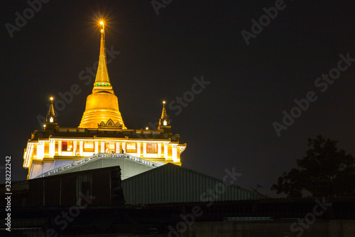 Golden mountain night view (Wat Saket), Bangkok, Thailand