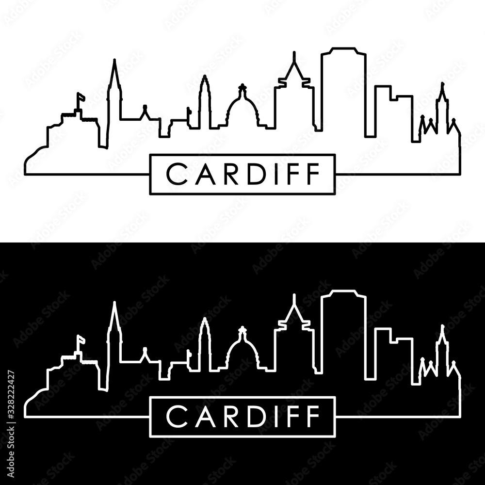 Cardiff skyline. Linear style. Editable vector file.