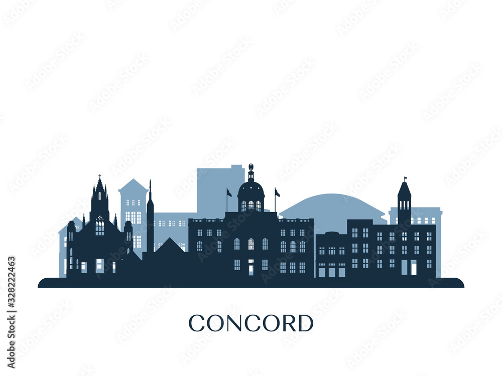 Concord skyline, monochrome silhouette. Vector illustration.
