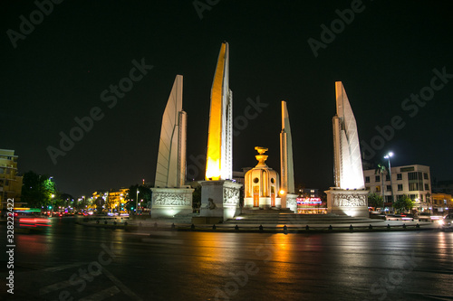 Night view of the Democracy monument, landmark of Bangkok