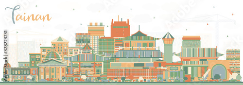 Tainan Taiwan City Skyline with Color Buildings.