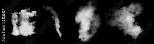 Set of light flowing smoke isolated on black background.