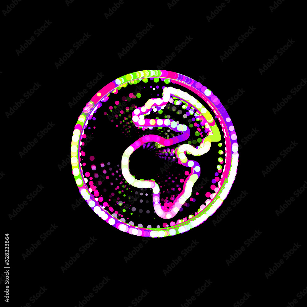 Symbol globe africa from multi-colored circles and stripes. UFO Green, Purple, Pink Symbol globe africa from multi-colored circles and stripes. UFO Green, Purple, Pink