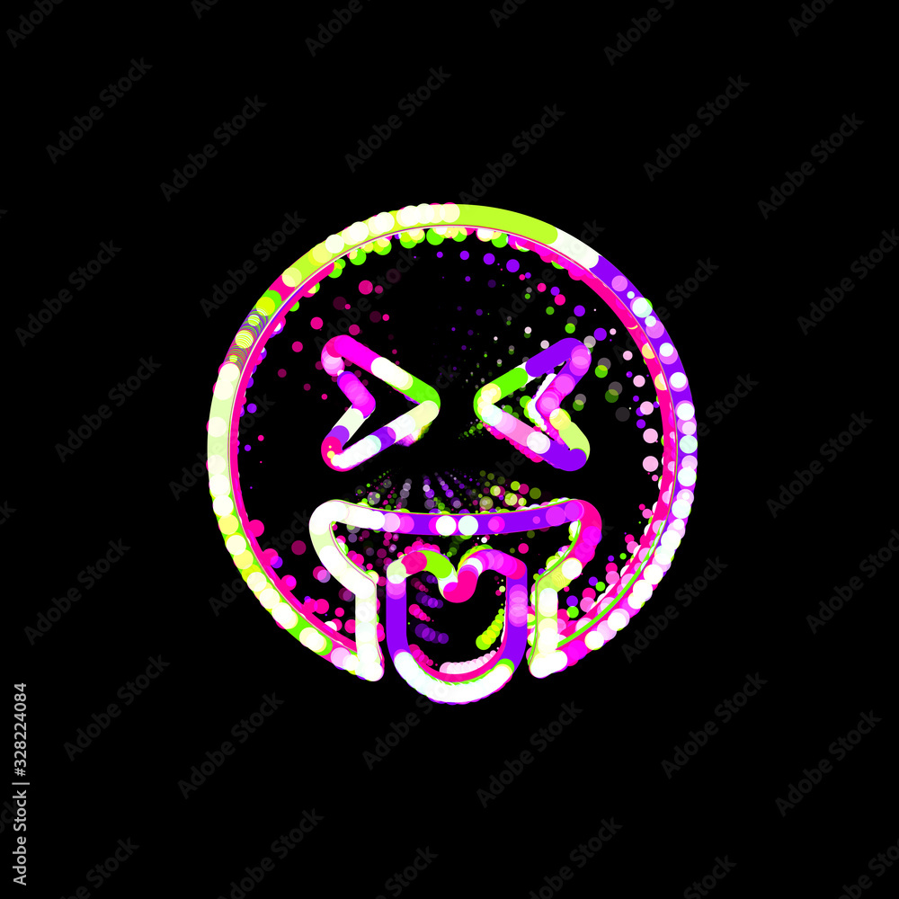 Symbol grin tongue squint from multi-colored circles and stripes. UFO Green, Purple, Pink Symbol grin tongue squint from multi-colored circles and stripes. UFO Green, Purple, Pink