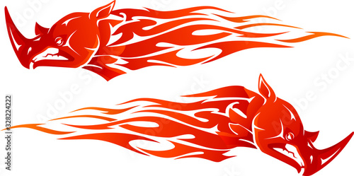 Rhinoceros Fire Fury Abstract Set