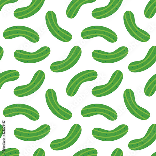 Vector seamless pattern background with green cartoon style cucumbers, pickles.