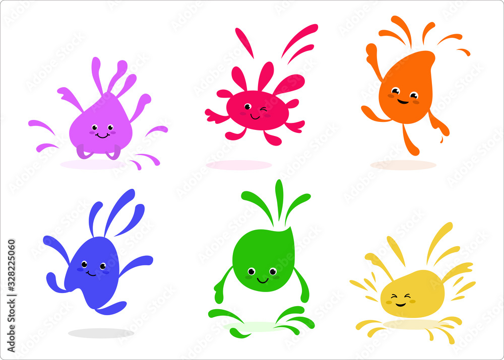 Cute cartoon characters of spots of paint. Cute cartoon characters of spots of paint.