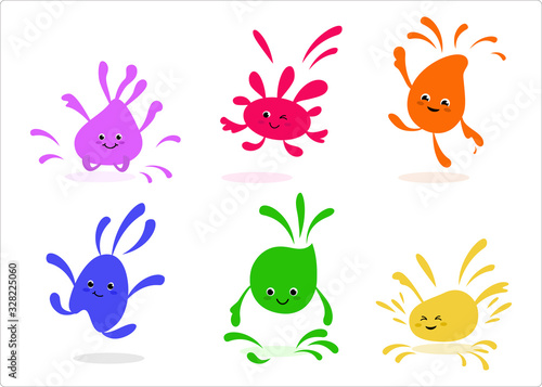 Cute cartoon characters of spots of paint.