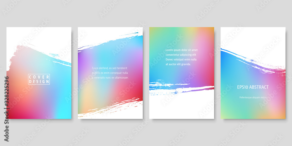 Set of Colorful Gradient Backgrounds with Brush Strokes. Vector Cover Design Templates.