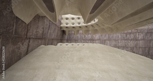 Architectural background. Abstract concrete interior with smooth discs. 3D illustration and rendering.