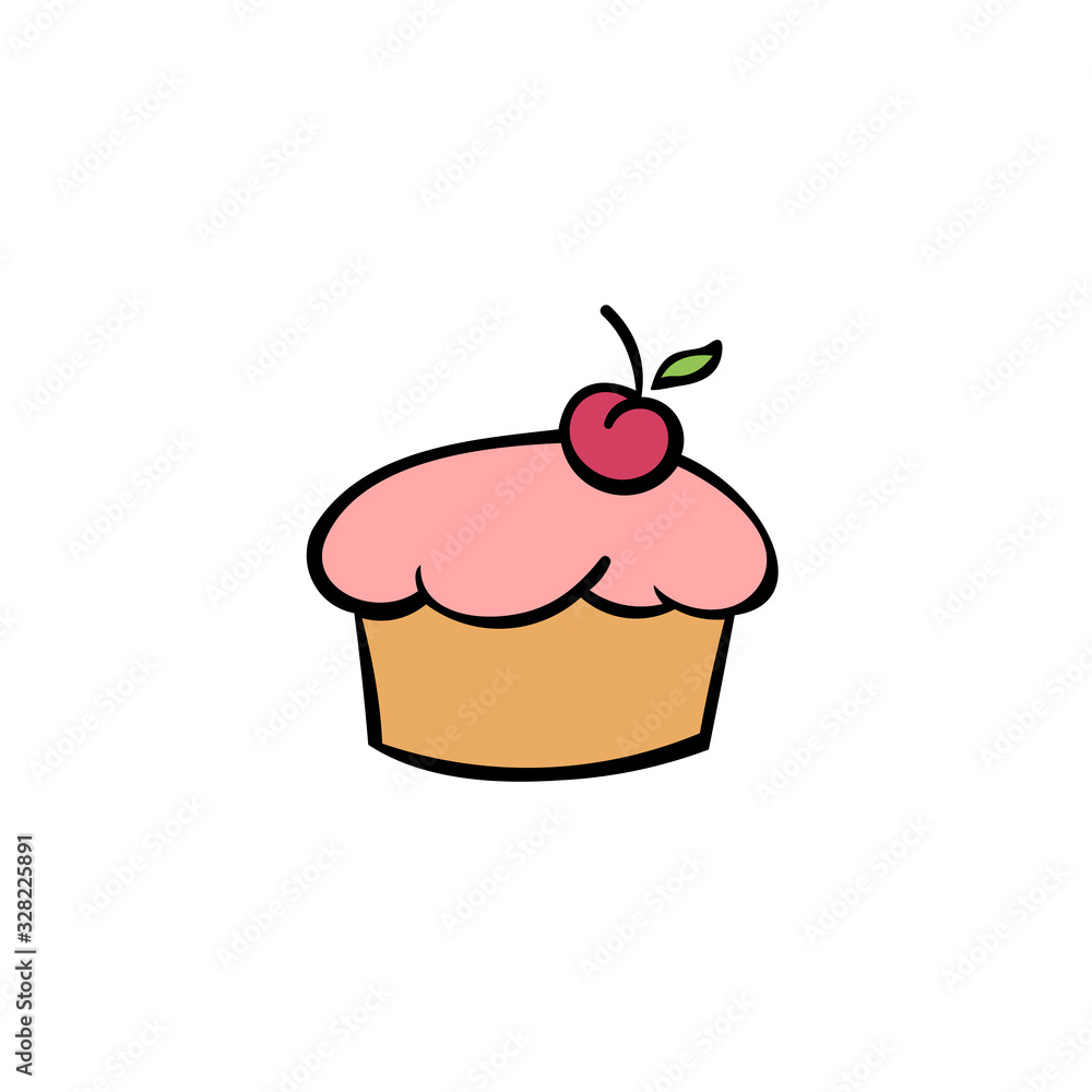 Cupcake with cherry, Bakery Label, Baker Logo, Pie Icon, Baking Logo.