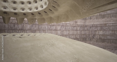 Architectural background. Abstract concrete interior with smooth discs. 3D illustration and rendering.
