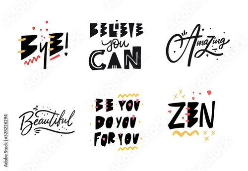 Popular phrases set. Hand drawn vector illustration. Modern Typography. Isolated on white background.