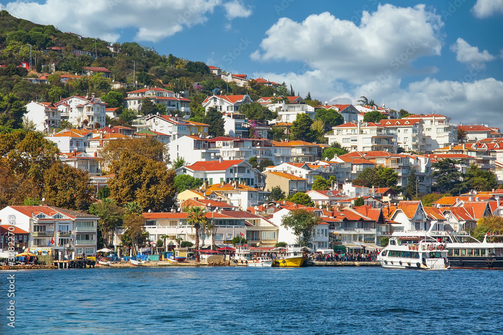 PRINCES ISLANDS, TURKEY - October 10th, 2019: View to beautiful island of Heibeliada on warm and sunny autumn day