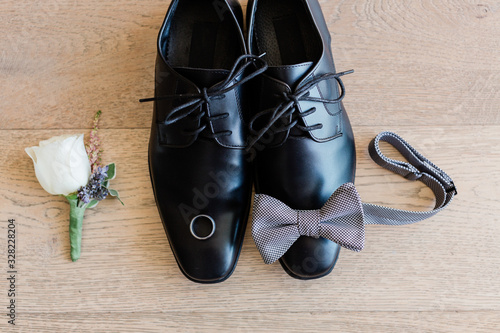 Groom's Dress Shoes with Bow Tie and Boutonniere