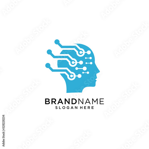 Head Tech logo, colorful Head logo concept vector, Head digital Technology Logo template designs vector illustration, Brain tech logo vector.
