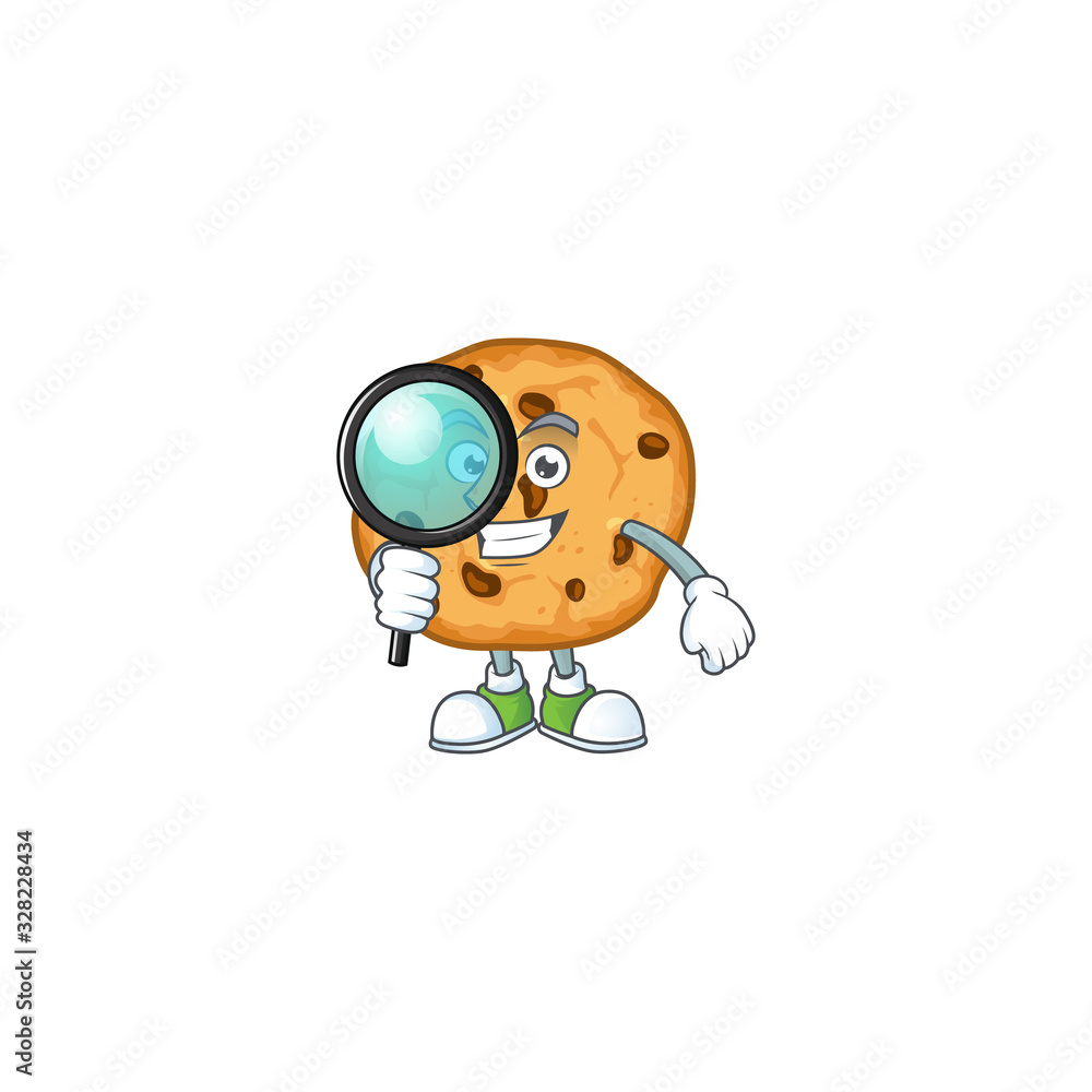A famous of one eye chocolate chips cookies Detective cartoon character design A famous of one eye chocolate chips cookies Detective cartoon character design