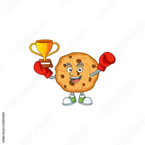 Super cool Boxing winner of chocolate chips cookies in mascot cartoon design
