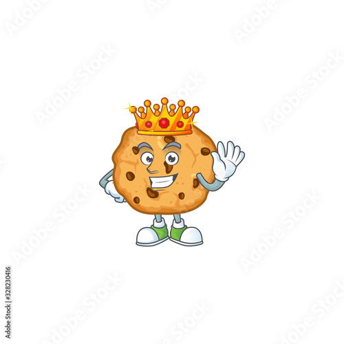 A dazzling of chocolate chips cookies stylized of King on cartoon mascot design
