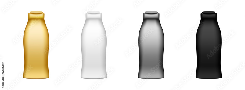 Set of realistic 3d cosmetic bottles mockup isolated on white background Set of realistic 3d cosmetic bottles mockup isolated on white background