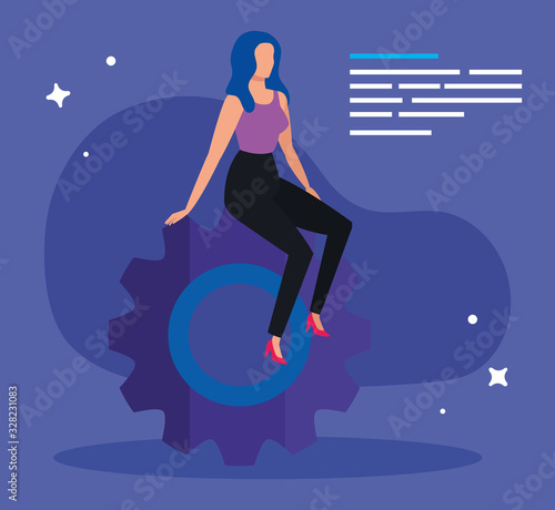 businesswoman sitting in gear pinion