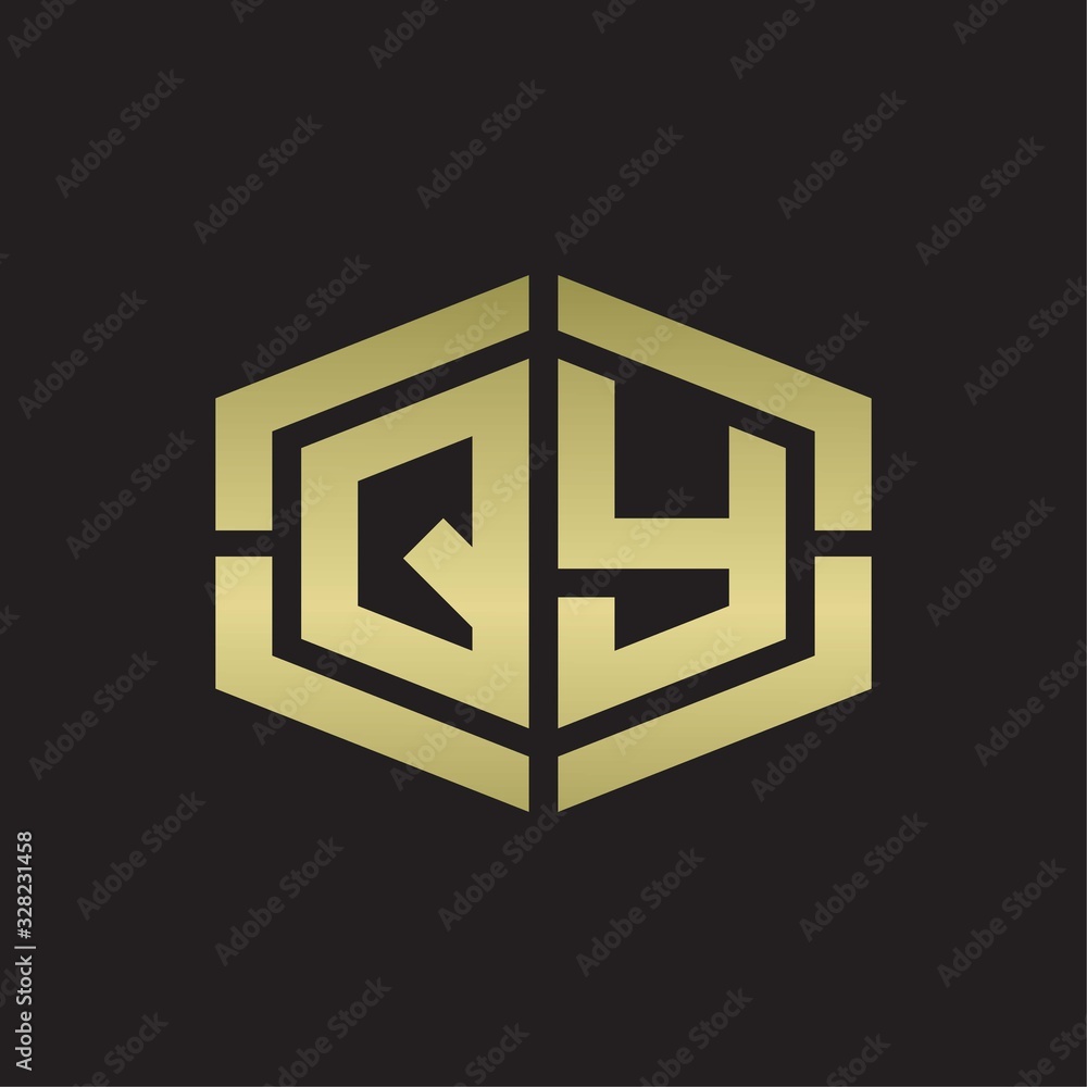 QY Logo monogram with hexagon shape and piece line rounded design tamplate on gold colors QY Logo monogram with hexagon shape and piece line rounded design tamplate on gold colors
