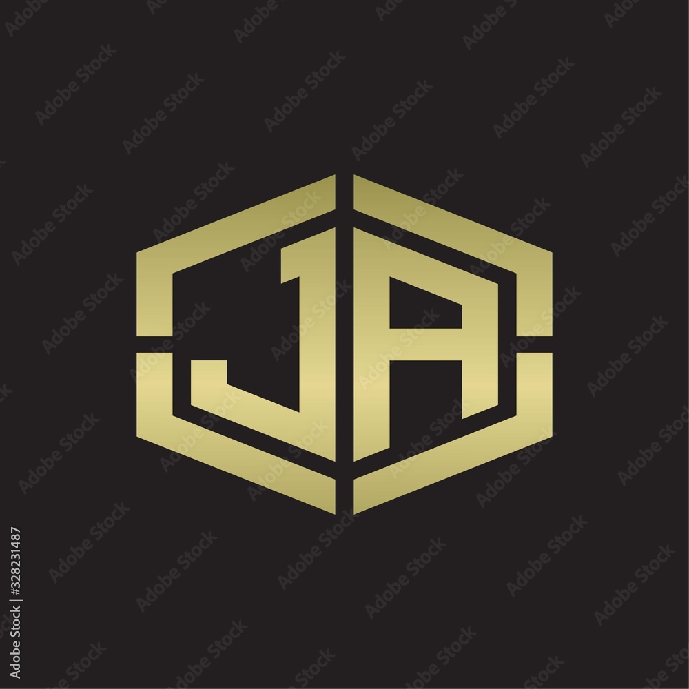 JA Logo monogram with hexagon shape and piece line rounded design tamplate on gold colors JA Logo monogram with hexagon shape and piece line rounded design tamplate on gold colors