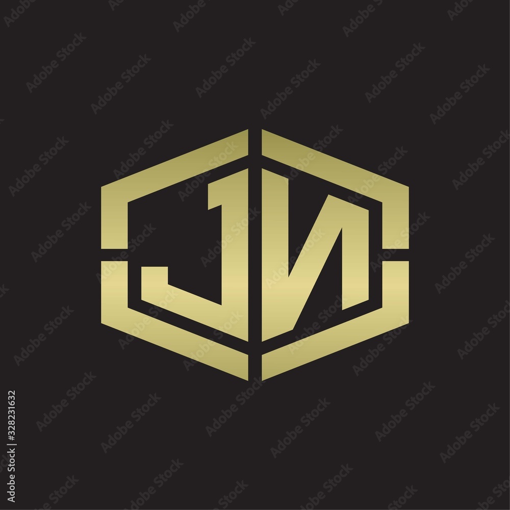 JN Logo monogram with hexagon shape and piece line rounded design tamplate on gold colors JN Logo monogram with hexagon shape and piece line rounded design tamplate on gold colors