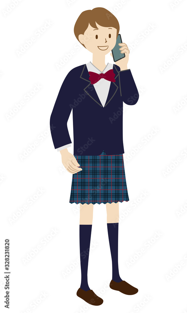 Illustration of a female student standing (on the phone) Illustration of a female student standing (on the phone)