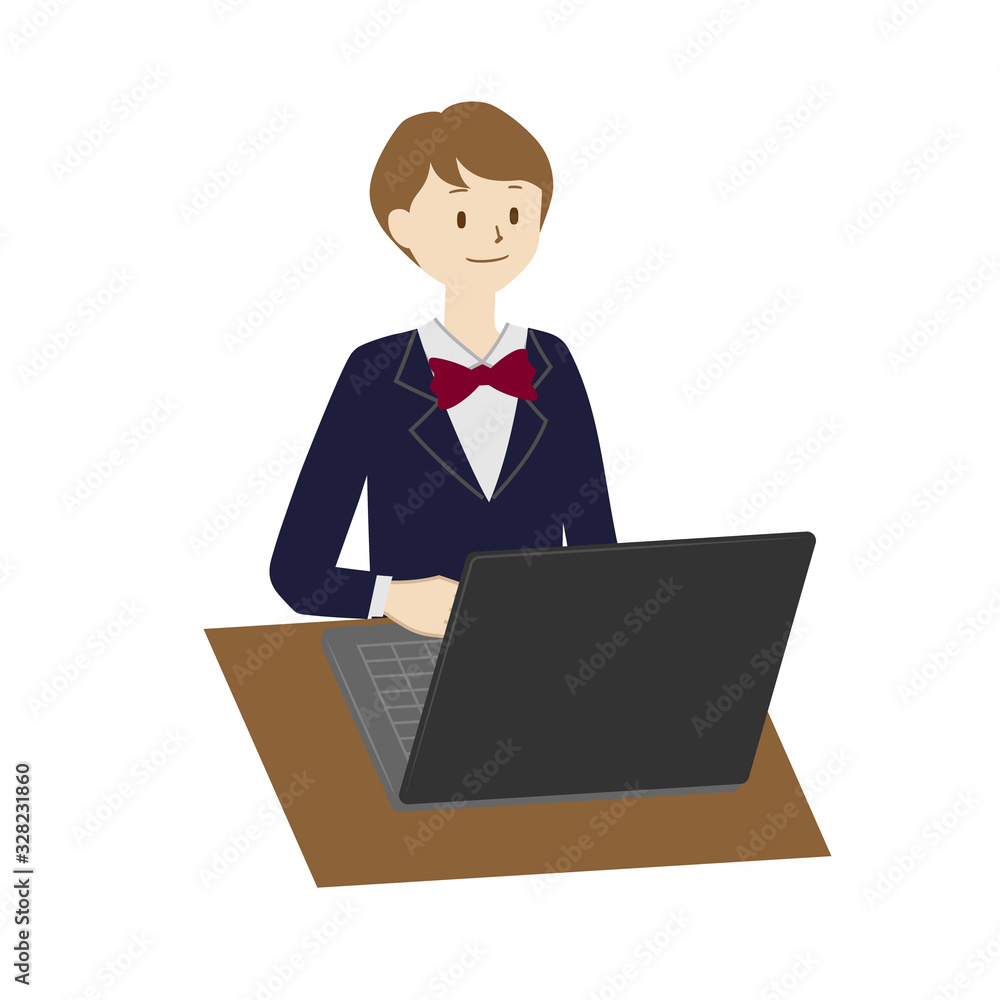 Illustration of a female student using a laptop Illustration of a female student using a laptop