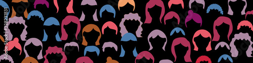 Crowd. Spectators group, people in parade or in theater. Flat style. Vector banner background.