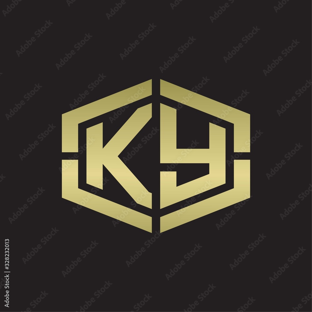 KY Logo monogram with hexagon shape and piece line rounded design tamplate on gold colors KY Logo monogram with hexagon shape and piece line rounded design tamplate on gold colors