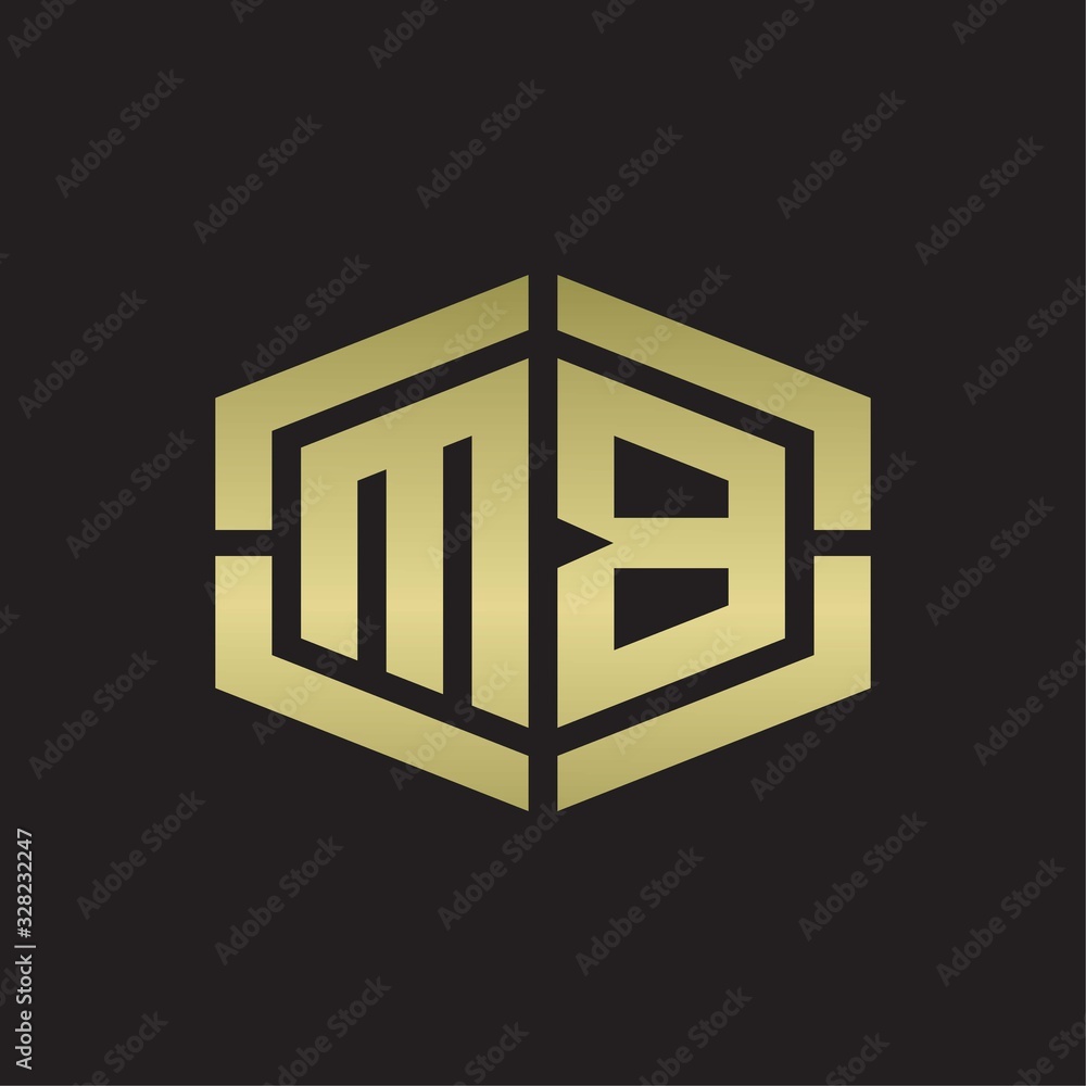 MB Logo monogram with hexagon shape and piece line rounded design tamplate on gold colors MB Logo monogram with hexagon shape and piece line rounded design tamplate on gold colors
