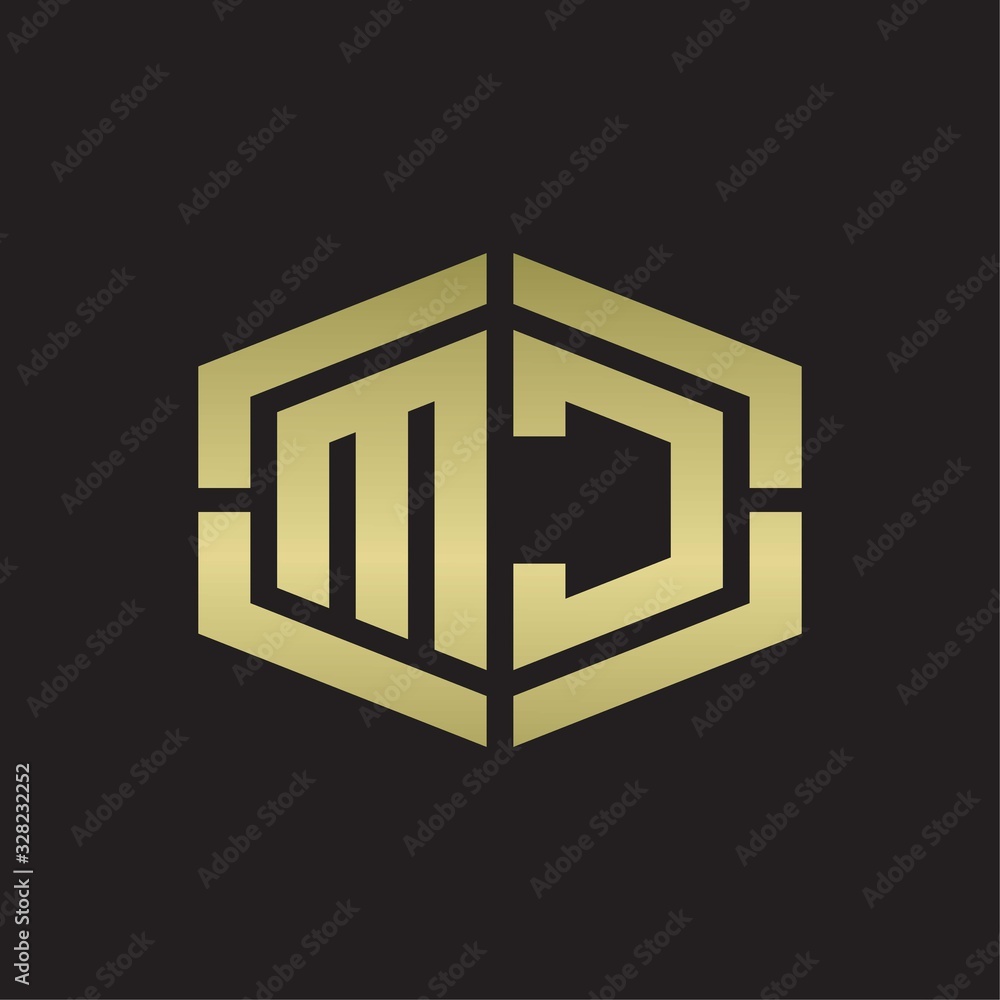 MC Logo monogram with hexagon shape and piece line rounded design tamplate on gold colors MC Logo monogram with hexagon shape and piece line rounded design tamplate on gold colors