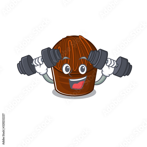 Sporty Fitness exercise chocolate candy mascot design using barbells