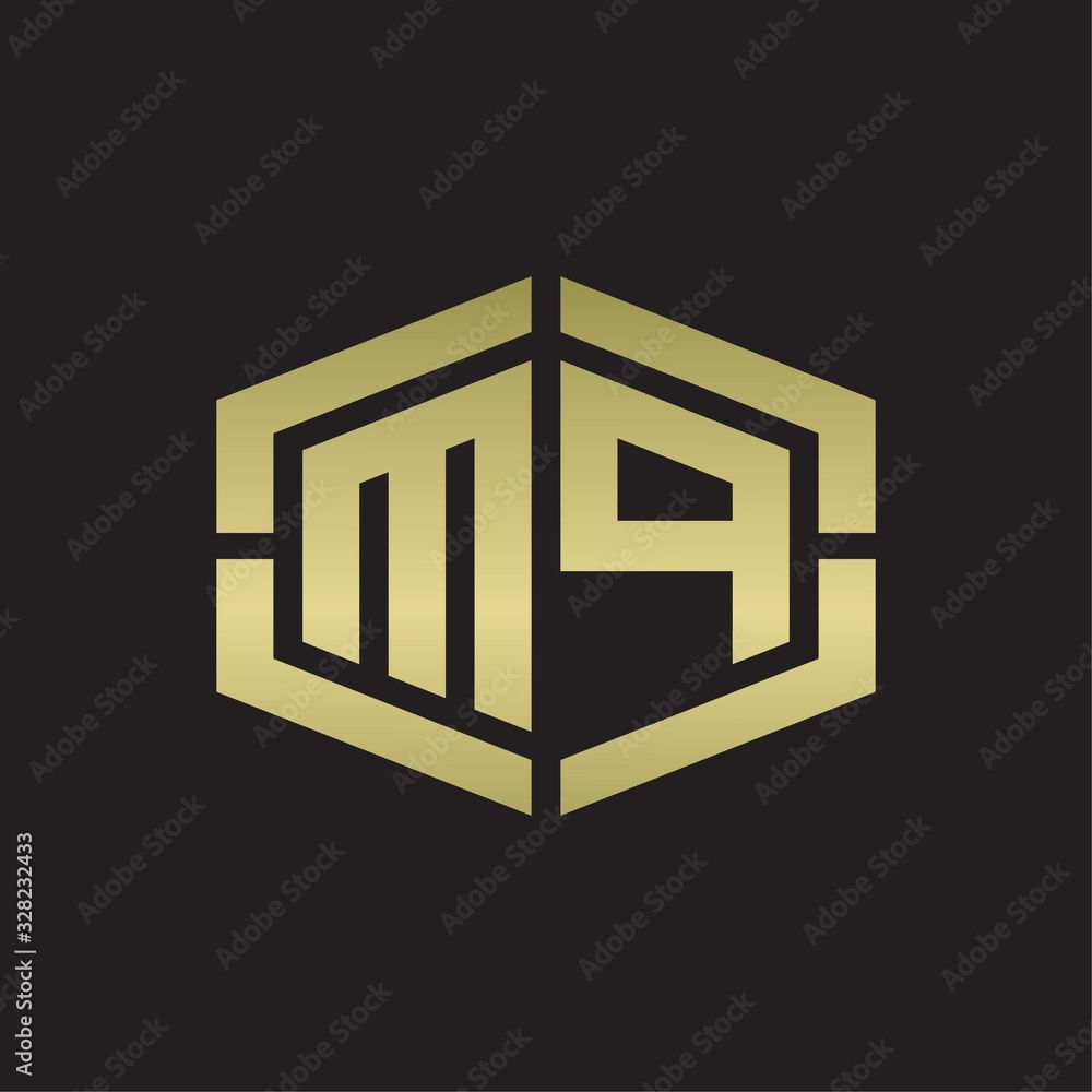 MP Logo monogram with hexagon shape and piece line rounded design tamplate on gold colors MP Logo monogram with hexagon shape and piece line rounded design tamplate on gold colors