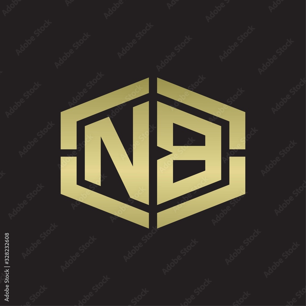 NB Logo monogram with hexagon shape and piece line rounded design tamplate on gold colors NB Logo monogram with hexagon shape and piece line rounded design tamplate on gold colors