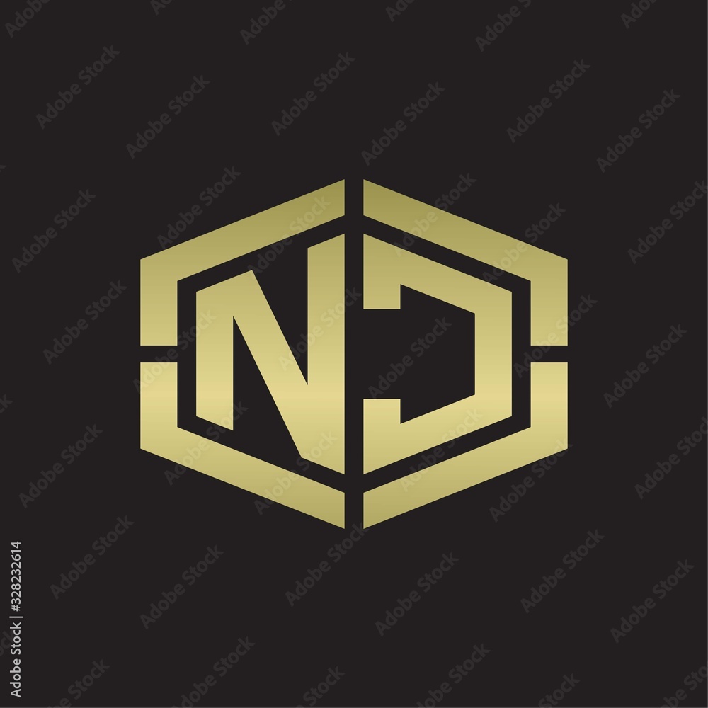 NC Logo monogram with hexagon shape and piece line rounded design tamplate on gold colors NC Logo monogram with hexagon shape and piece line rounded design tamplate on gold colors