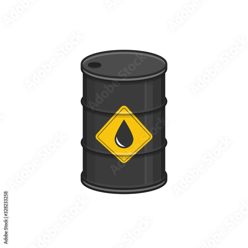 Black metal oil barrel in flat style. Steel keg isolated on white background. Oil icon. Vector illustration EPS 10. photo