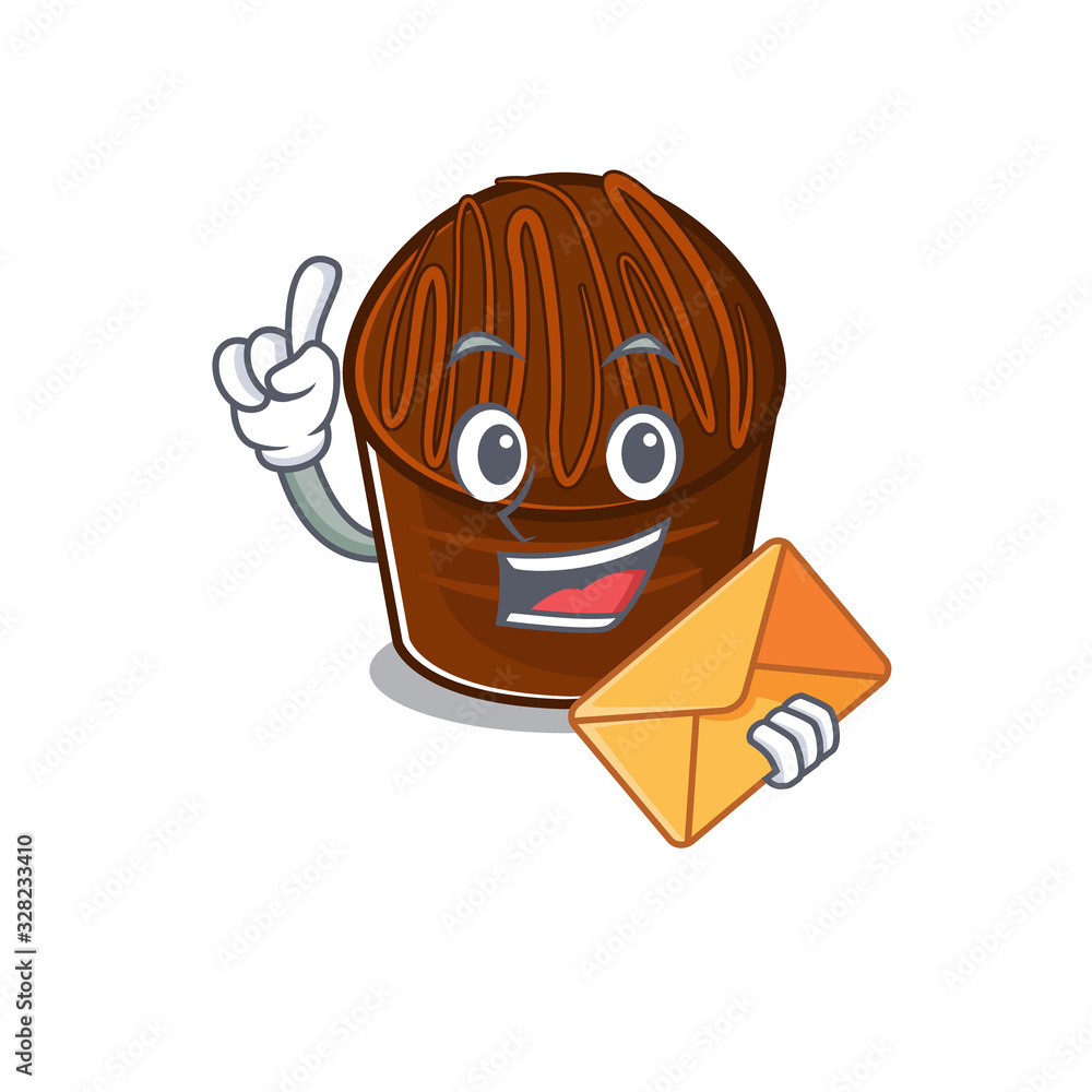 Happy face chocolate candy mascot design with envelope