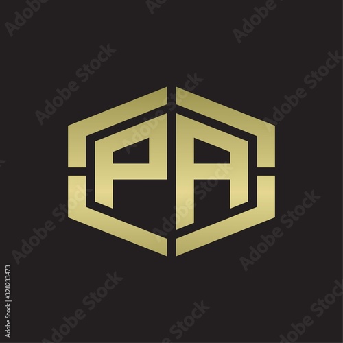PA Logo monogram with hexagon shape and piece line rounded design tamplate on gold colors