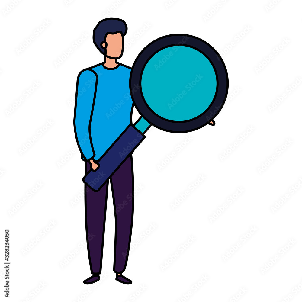 businessman with magnifying glass isolated icon businessman with magnifying glass isolated icon