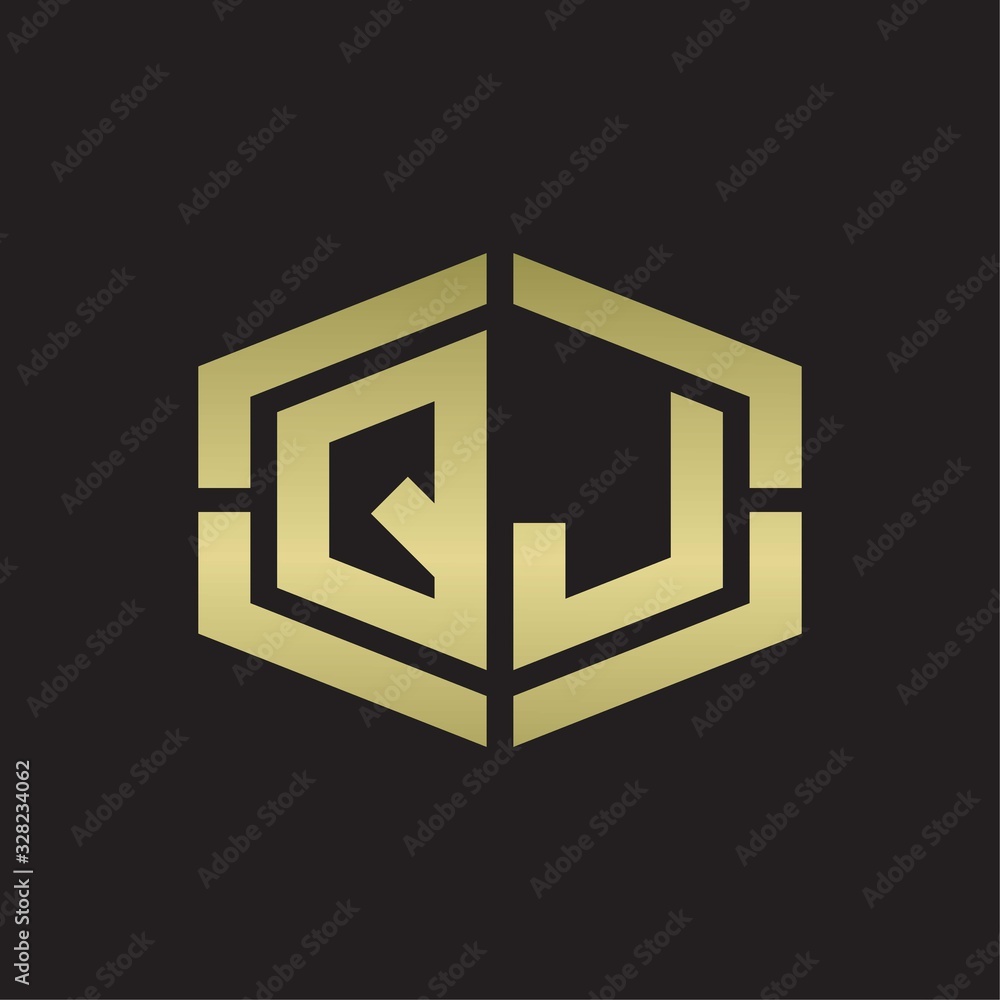 QJ Logo monogram with hexagon shape and piece line rounded design tamplate on gold colors QJ Logo monogram with hexagon shape and piece line rounded design tamplate on gold colors