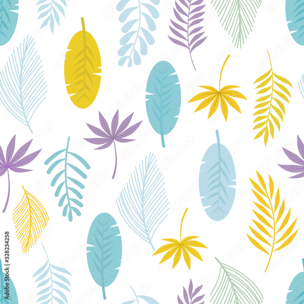 Fototapeta premium Leaves seamless pattern on white background.