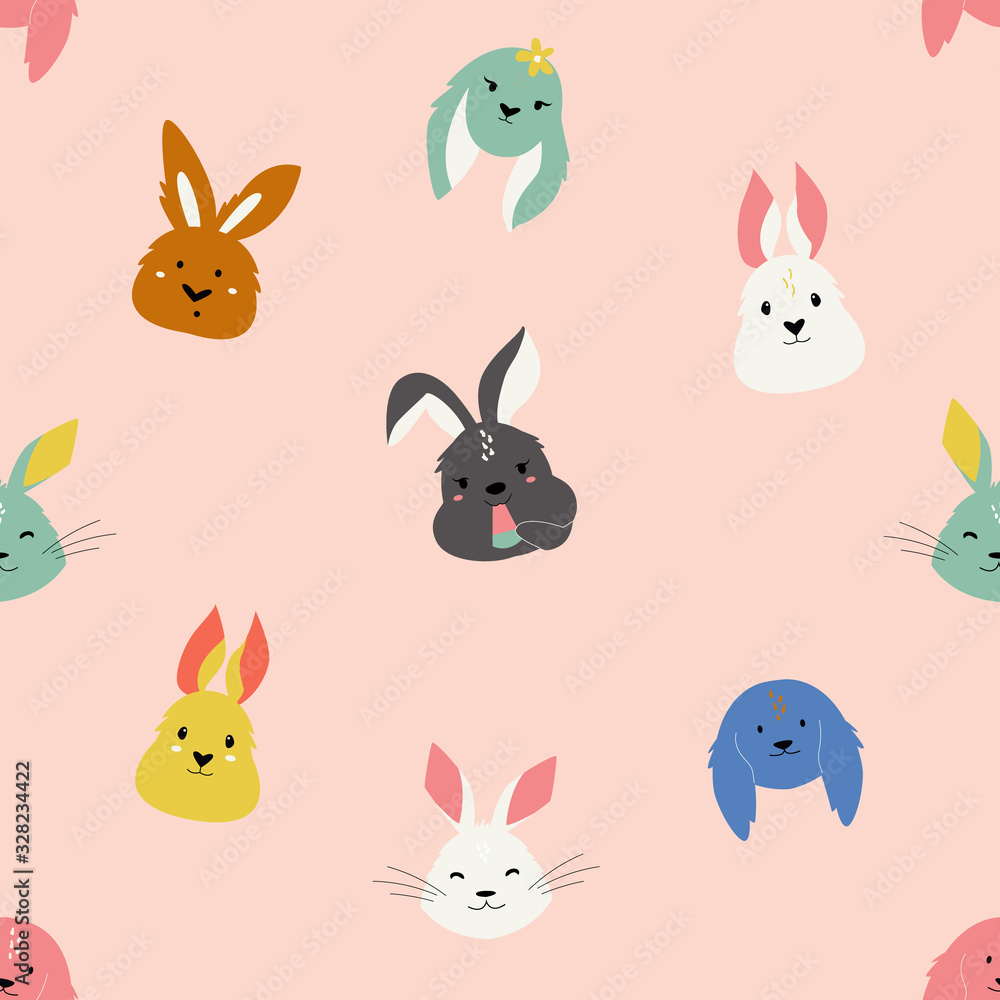 Easter seamless pattern with cute smiling rabbits Easter seamless pattern with cute smiling rabbits