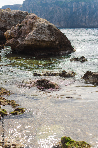 View of Isola Bella beach in Taormina, Sicily, Italy © conssuella