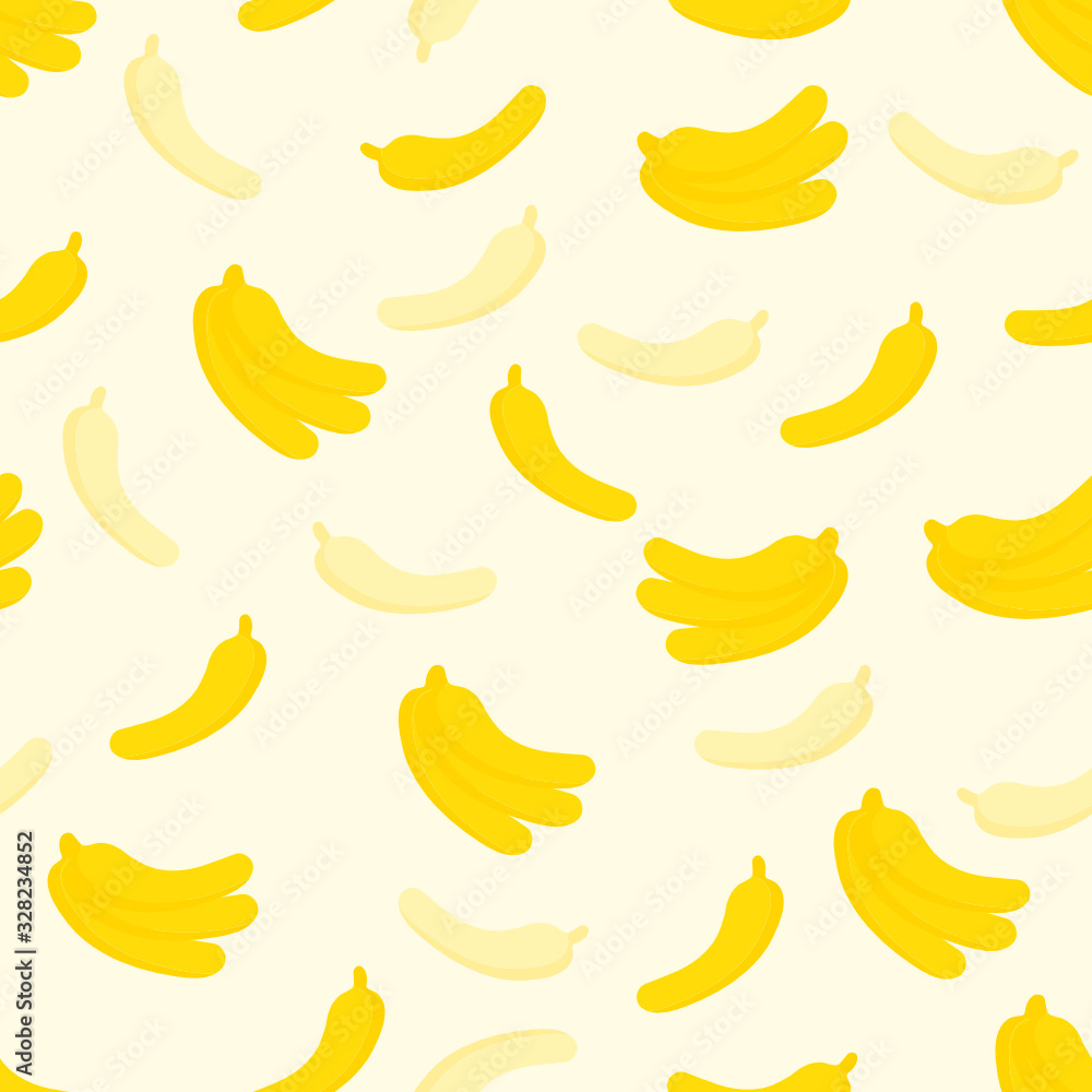 Bananas seamless pattern on yellow background.
