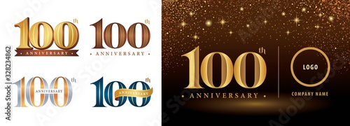 Set of 100th Anniversary logotype design, Hundred years Celebrating Anniversary Logo