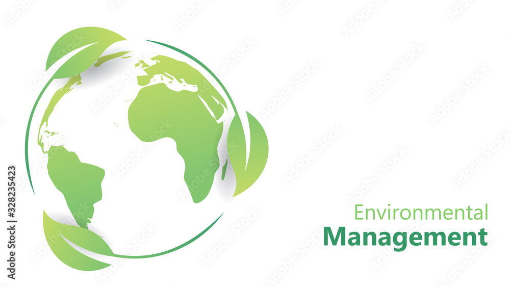 environmental management concept. earth globe map inside leafs and custom text placement for go green and eco friendly web page, poster and presentation vector illustration 